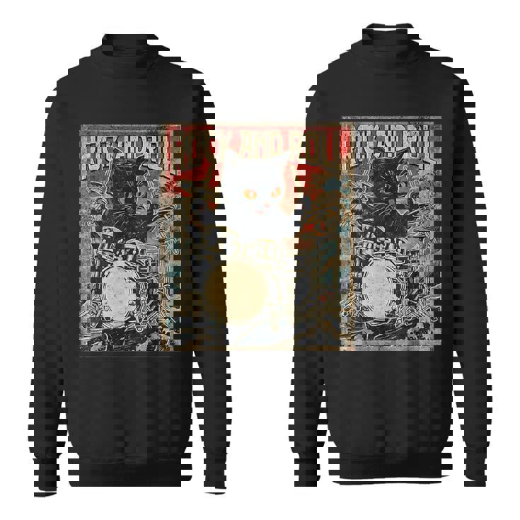 猫 演奏 ドラム ロック オン ヴィンテージ ロック ドラマー 猫 スウェットシャツ