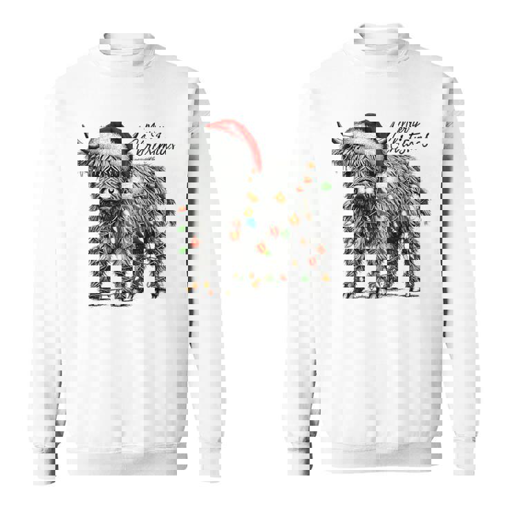 Mooey Christmas Western Highland Cow Santa Sweatshirt