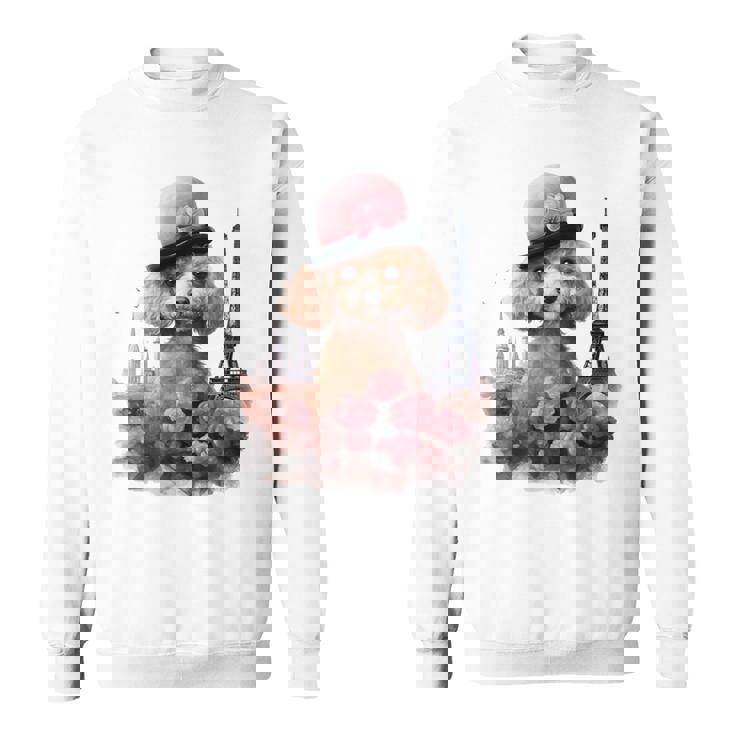 かわいい フランス パリ エッフェル塔 トイプードル パリジャンプードル 長袖tシャツ スウェットシャツ