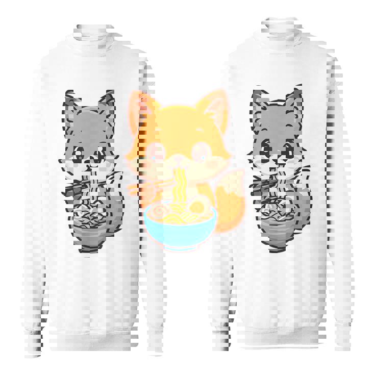 かわいいキツネを食べるラーメンかわいい動物アート スウェットシャツ