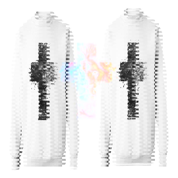 ユダのライオン、イエス・キリストの十字架、キリスト教信仰のグラフィック。 スウェットシャツ