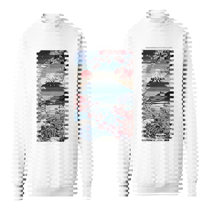 日本の桜庭 芸者 富士山 桜 木 スウェットシャツ