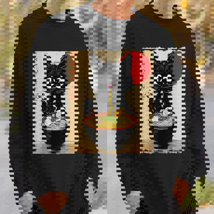 Anime Cat Ramen Japanese Cat Graphic Anime Sweatshirt Gifts for Him