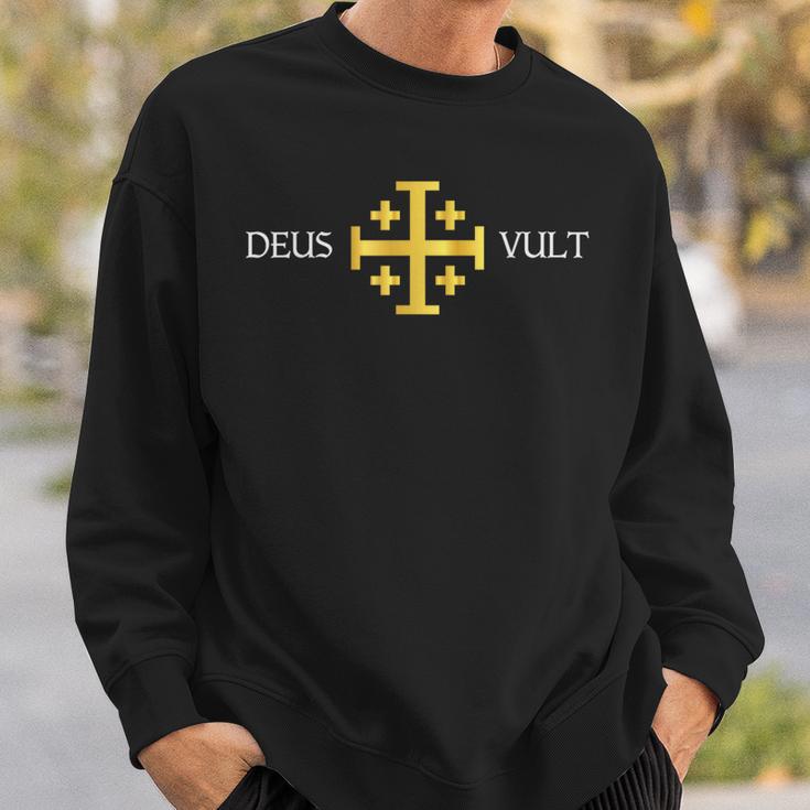 Deus Vult Knights Templar Jerusalem Cross Catholic Faith Sweatshirt Gifts for Him