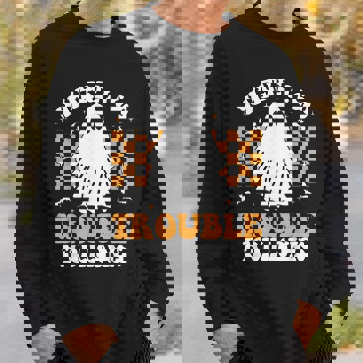 Where I Go Trouble Follows Matching Halloween Pajama Couples Sweatshirt Gifts for Him