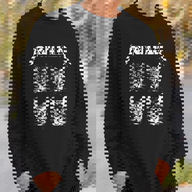 Meowtallica ブラック ホワイト 面白い パロディバンド 猫 子猫 恋人 長袖tシャツ スウェットシャツ 彼への贈り物