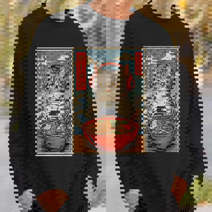 かわいい カワイイ ゲーマー猫 ラーメン ゲーム好き 猫好き向け 面白い デザイン レトロ 和風 日本 アニメ スウェットシャツ 彼への贈り物