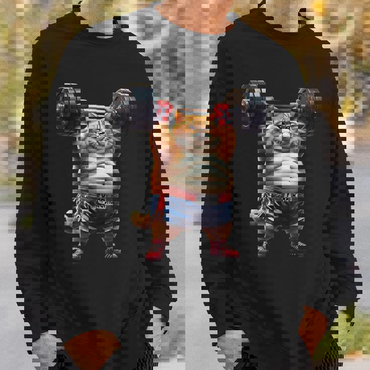 ギャグ ぽっちゃり猫 筋トレ ウエイトリフティング ジム 面白い グラフィック猫ミーム スウェットシャツ 彼への贈り物