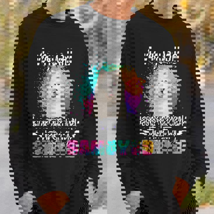 カラフルな世界 サモエド 犬 前足 犬のママ 服 ママ サモエドのアクセサリー 犬の学校 犬の飼い主 スウェットシャツ 彼への贈り物