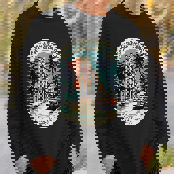 キューバ ハバナ レトロ 車 ヴィンテージ カリブ海のヤシの木 スウェットシャツ 彼への贈り物