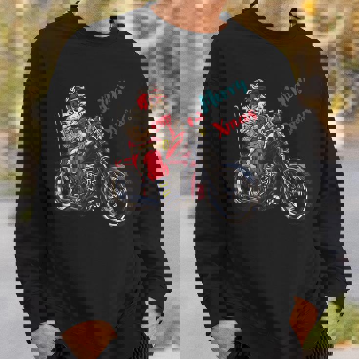 サンタクロース 面白い バイク イラスト メリー クリスマス パロディ イラスト スウェットシャツ 彼への贈り物