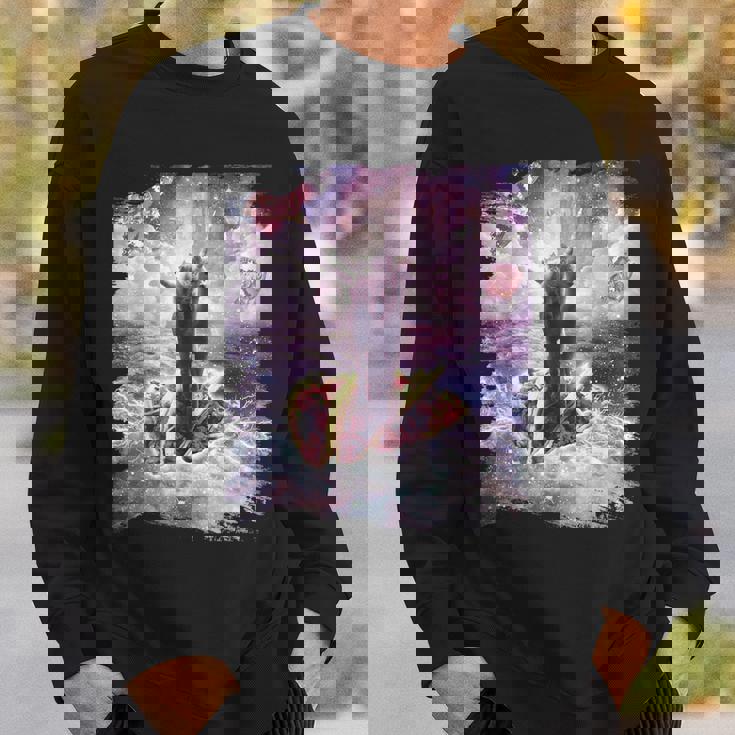 スペースキャットライディングアルパカユニコーン-ピザ＆タコス スウェットシャツ 彼への贈り物