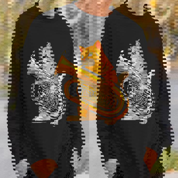 チューバを弾く面白い猫ギフト かわいい子猫ミュージシャンファン スウェットシャツ 彼への贈り物