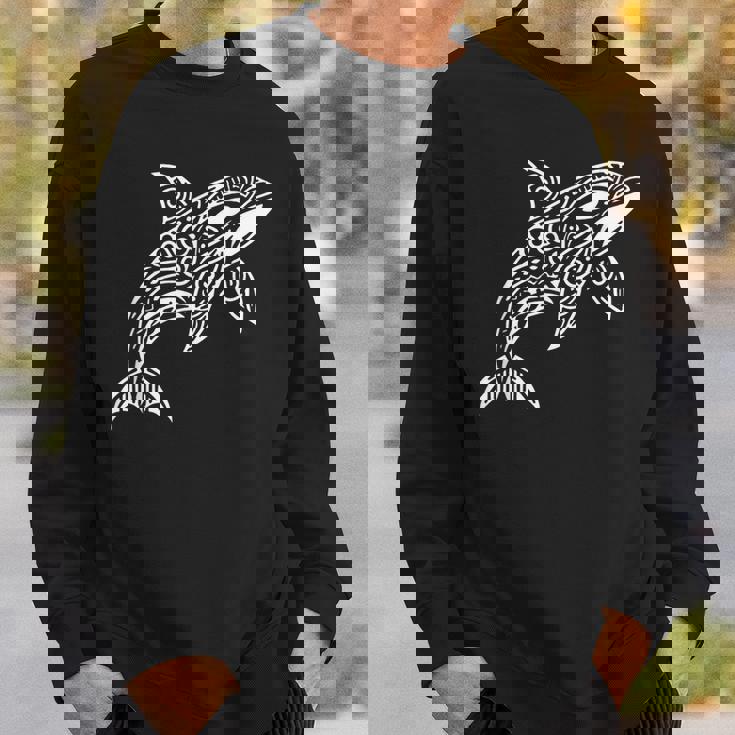 トライバル シャチ クジラ ハワイアン マオリ タトゥー オーシャン アート デザイン スウェットシャツ 彼への贈り物