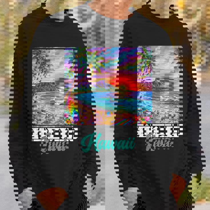 ホノルル ハワイ ハワイアン 波 ビーチ 夏 サーフィン レトロ スウェットシャツ 彼への贈り物