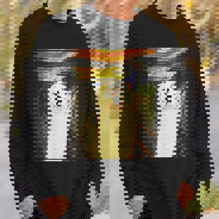 ポメラニアン 面白いtシャツ 犬 ムンクの叫び かわいい メンズ 子供 おもしろ 服 グッズ ネタ わんこ スウェットシャツ 彼への贈り物