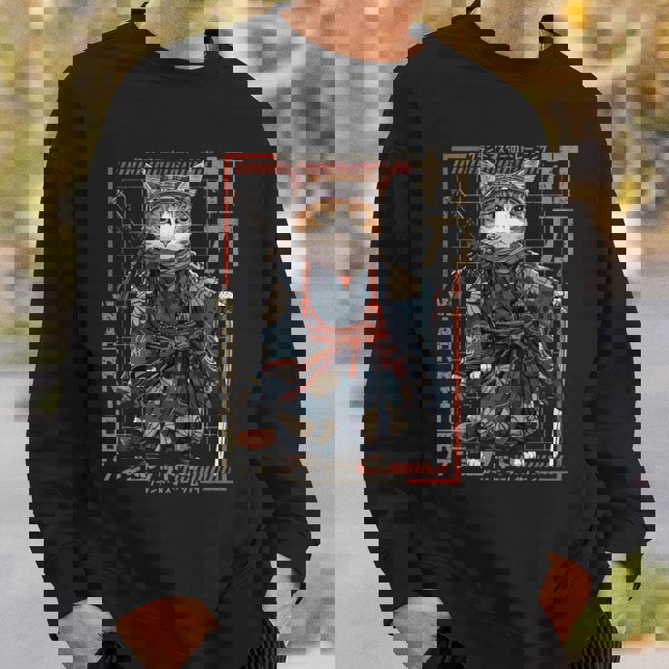 レトロな侍猫 戦士の猫 長袖tシャツ スウェットシャツ 彼への贈り物