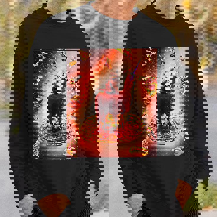 宇宙 猫 ライディング ラマ ユニコーン ピザ スウェットシャツ 彼への贈り物