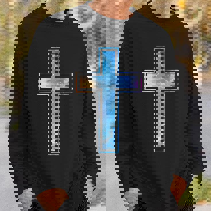 宗教のシルエット 信仰 水彩 キリスト教 十字架 スウェットシャツ 彼への贈り物