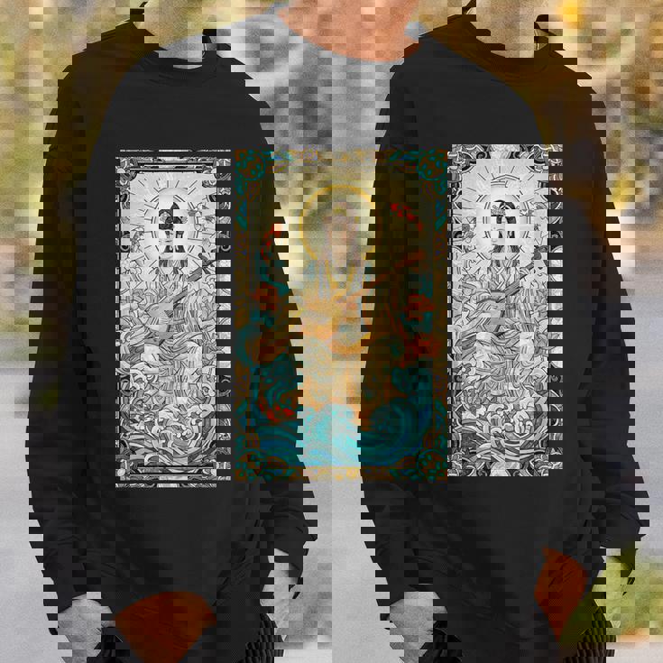 日本神話 音楽 女神弁財天 ステンドグラス スウェットシャツ 彼への贈り物