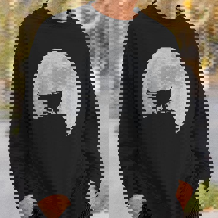 月と猫のシルエット ソマリ猫 スウェットシャツ 彼への贈り物