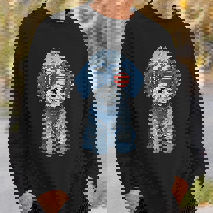 犬 柄 デニム パッチワーク アート スウェットシャツ 彼への贈り物