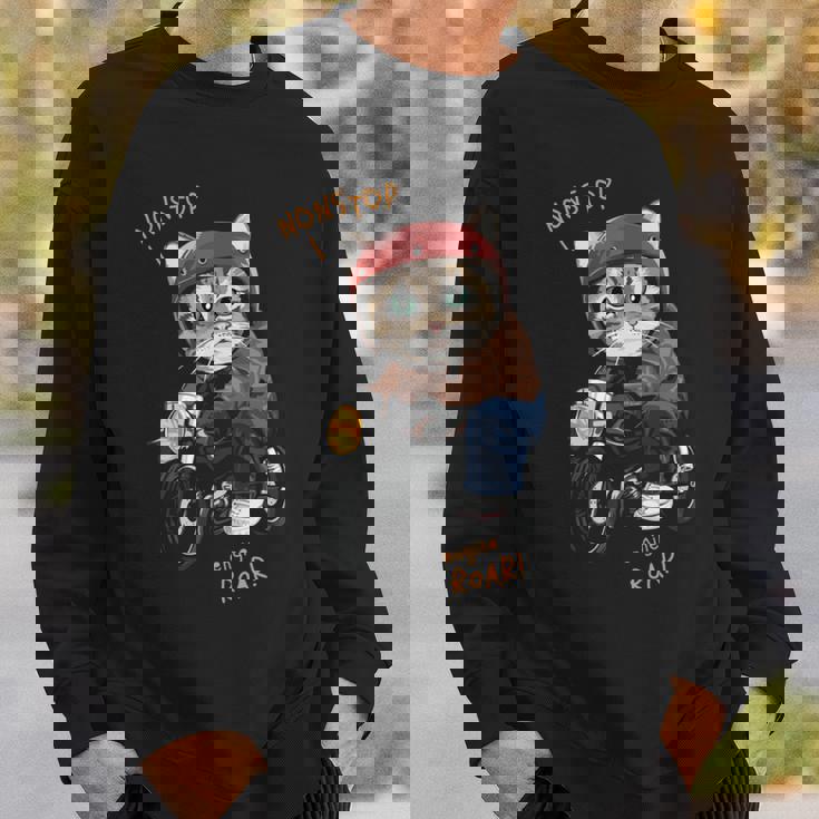 猫 バイク オートバイ おもしろ ねこ ライダース バイカー 面白い ネコ 長袖tシャツ スウェットシャツ 彼への贈り物