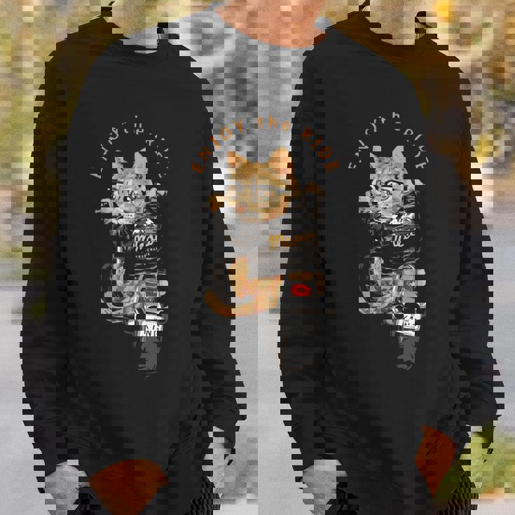 猫 おもしろ バイク オートバイ ねこ ライダース バイカー 面白い ネコ 長袖tシャツ スウェットシャツ 彼への贈り物