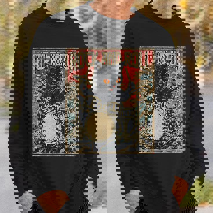 猫 演奏 ドラム ロック オン ヴィンテージ ロック ドラマー 猫 スウェットシャツ 彼への贈り物