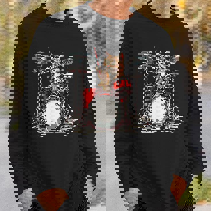 猫太鼓ドラムスティックかわいい猫と音楽 スウェットシャツ 彼への贈り物