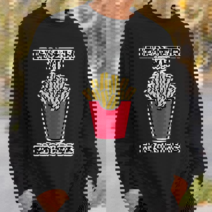 男性用フライドポテトデザイン フライドポテトと一緒に人生はより良いです スウェットシャツ 彼への贈り物