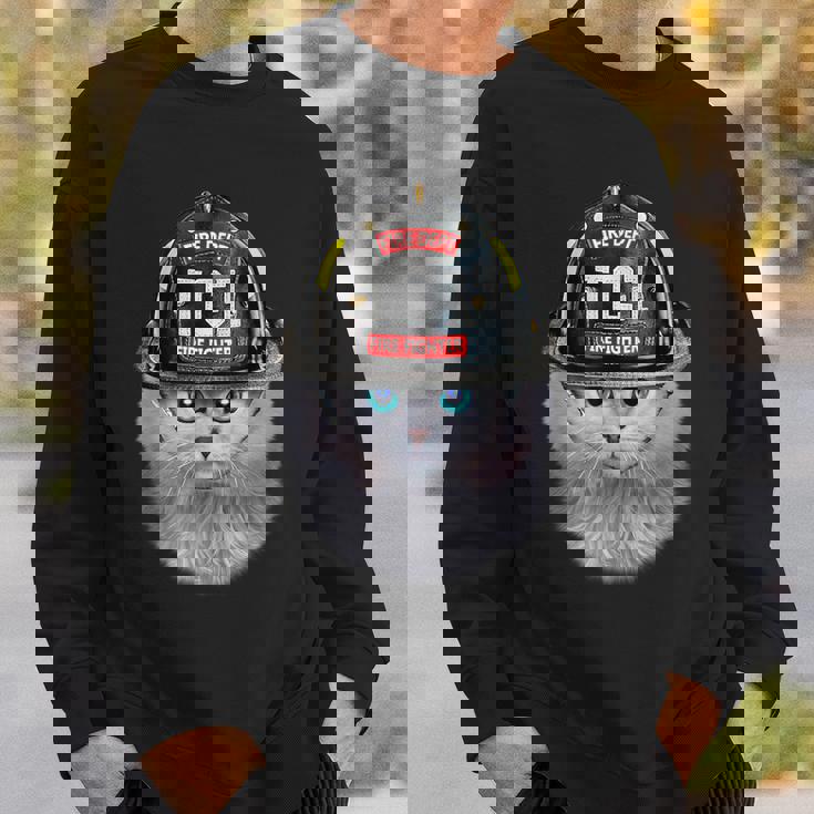 白いペルシャ猫 ねこ 消防士 スウェットシャツ 彼への贈り物