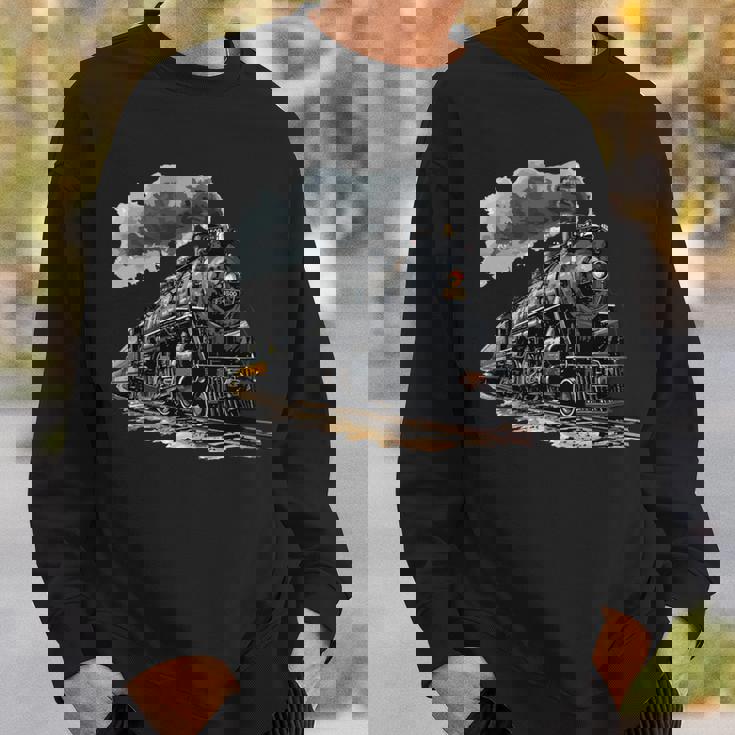 蒸気機関車 鉄道 機関車 ギフト 蒸気機関車 長袖tシャツ スウェットシャツ 彼への贈り物