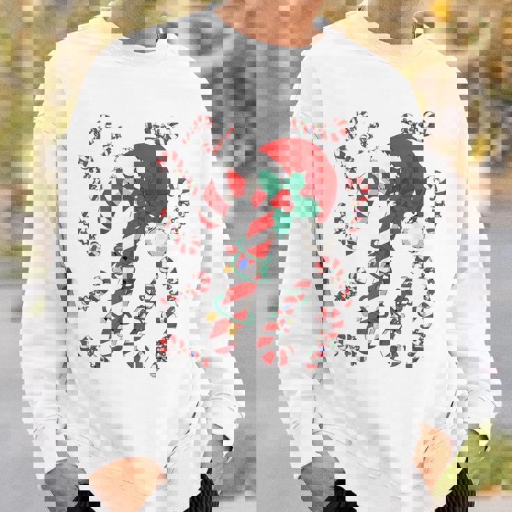 Red And White Candy Cane Santa Christmas Xmas Lights Sweatshirt Gifts for Him