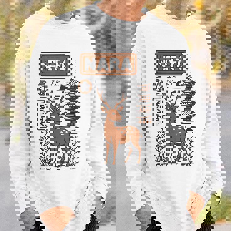 奈良 日本 鹿 日本語タイポグラフィ 漢字 自然 旅行 スウェットシャツ 彼への贈り物