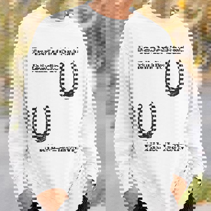 後蹴りに注意 蹄鉄 馬好き 馬術部 キッズ 大人 親子ペア バックプリント スウェットシャツ 彼への贈り物