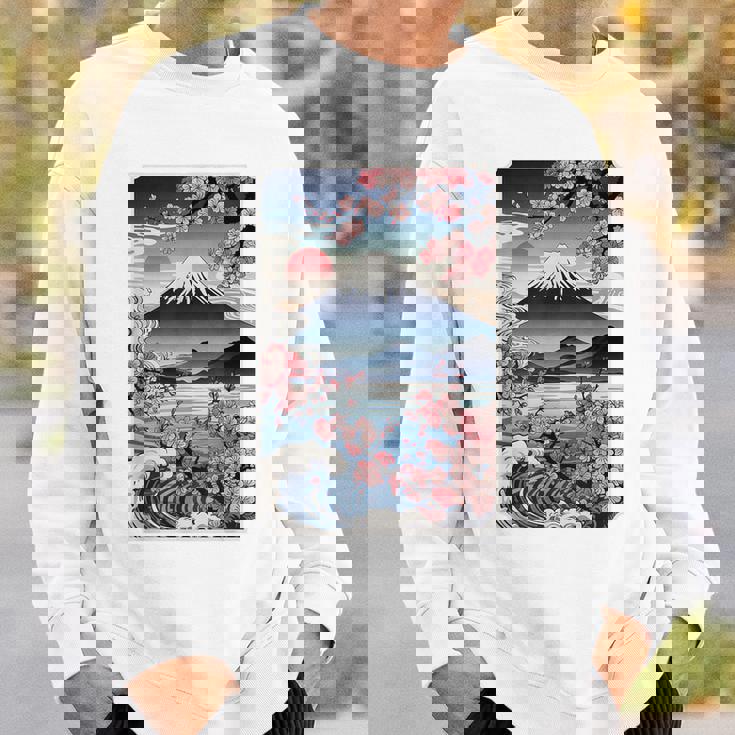 日本の桜庭 芸者 富士山 桜 木 スウェットシャツ 彼への贈り物
