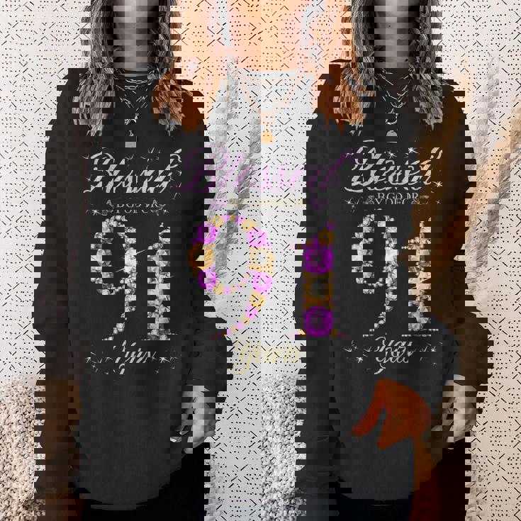 91歳の91歳の誕生日bデーパーティー 神に祝福されて スウェットシャツ 彼女への贈り物