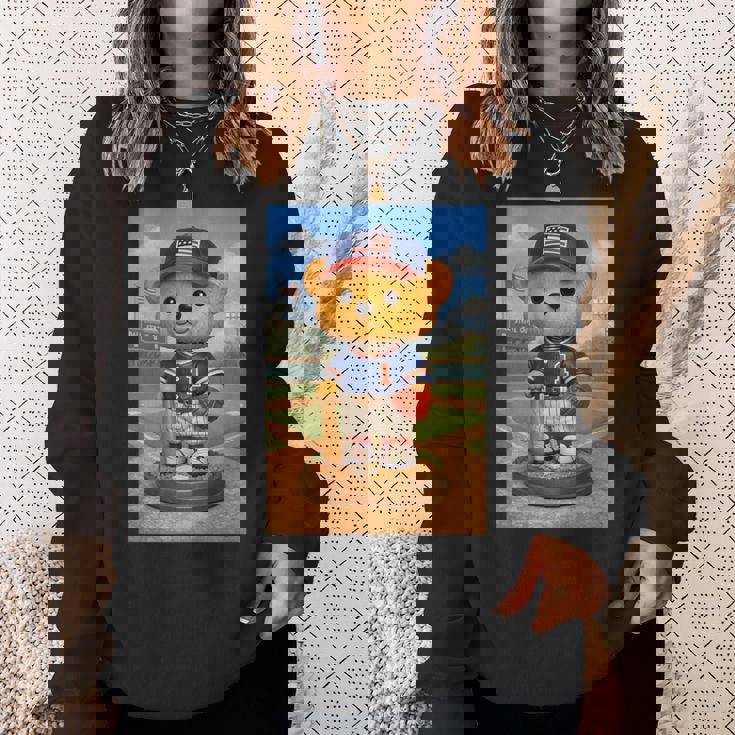 Cool Teddy Bear Baseball Player Illustration Graphic s スウェットシャツ 彼女への贈り物