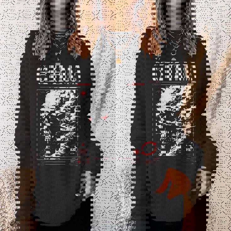 Dark Gothic Black And Red Skull Emo Y2k Grunge Streetwear Sweatshirt Gifts for Her