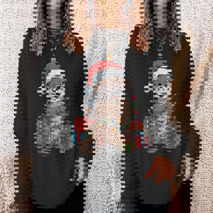 Otter Santa Hat Animals Lovers Ugly Christmas Pajamas Sweatshirt Gifts for Her