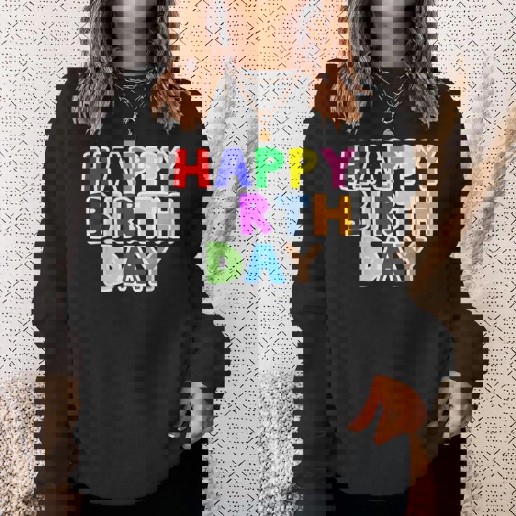 Happy Birthday（ハッピーバースデー）カラフルポップ【お誕生日 プリント】サプライズ 文字 イベントデザイン スウェットシャツ 彼女への贈り物