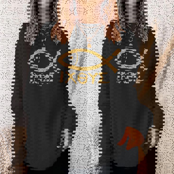 Ichthys イエス・キリスト 神の息子 救世主 古代魚のシンボル スウェットシャツ 彼女への贈り物