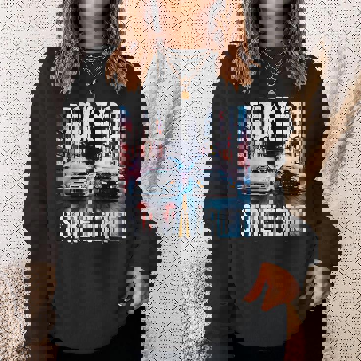 Jdm日本人ドリフトレースカー2台 東京ストリートドリフト夜 スウェットシャツ 彼女への贈り物