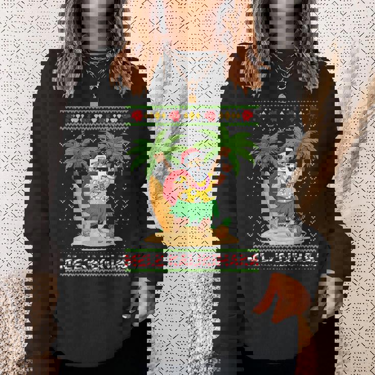 Mele Kalikimaka Retro Santa Shaka Hawaii Ugly Christmas Sweatshirt Gifts for Her