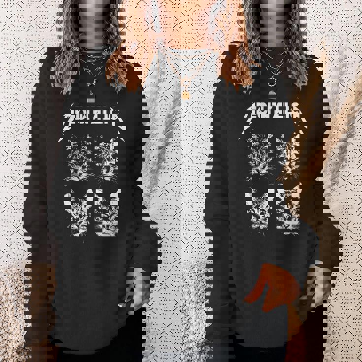 Meowtallica ブラック ホワイト 面白い パロディバンド 猫 子猫 恋人 長袖tシャツ スウェットシャツ 彼女への贈り物