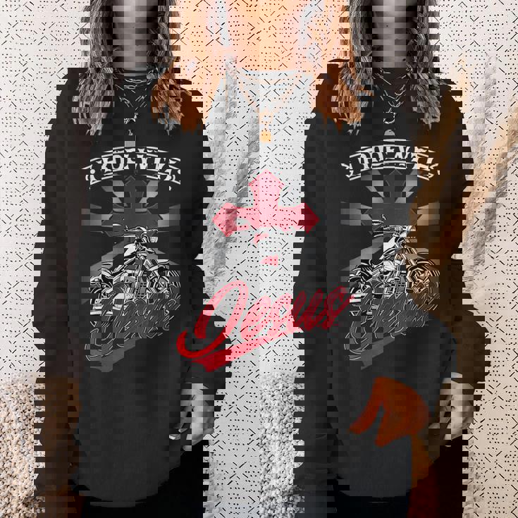 Motorcycle Biker Motorbike Rider I Ride With Jesus Sweatshirt Unisex Gifts for Her Motorcycle Biker Motorbike Rider I Ride With Jesus Sweatshirt Unisex Gifts for Her