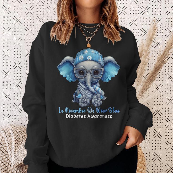 In November We Wear Blue Elephant Diabetes Awareness Sweatshirt Unisex Gifts for Her