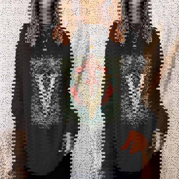 V文字 アルファベット ヴィンテージ モノグラム イニシャル 名前 スウェットシャツ 彼女への贈り物