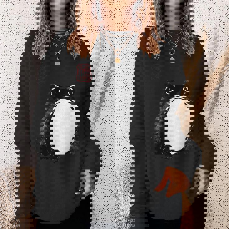 【かゑるまにあ】不機嫌な蛙 日本の侍カエル 浮世絵 かえる 日本禅美術 伝統芸術 松本奉時 ヴィンテージ タトゥーアート スウェットシャツ 彼女への贈り物